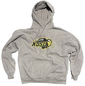 NDSU Bison Hoodie Sz XL Gray Cotton Blend Hoodie Pocket Football Logo Jerzees